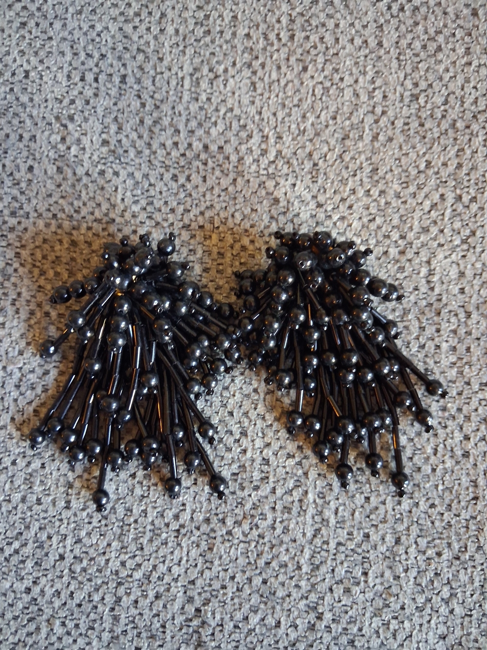 Black Beaded Statement Drop Clip On Earrings - Women Jewelry
